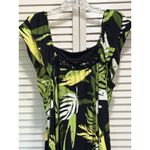 Apt. 9  Stretch Green/Blk Palms Gems Sleeveless Midi Dress‎ Ruffle Size Large Photo 1