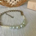 Handmade Cuban Link Chain Pearl Necklace “Scottie” Masculine Blue Vintage Remade Photo 9