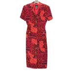 Vintage 90’s Red Abstract Lined Button Up Midi Dress Size 14 Photo 3
