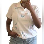 Blair  Coquette Core embroidered Butterfly Top Pastel Short Sleeve Size M Photo 2