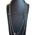 Silvertone Paperclip Style Purple Stone Long Necklace Photo 0