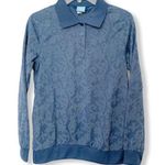 Comfort Colors Vtg Paisley Blue Pullover Top Textured Comfort Corner Long Sleeve Spread Collar Photo 0