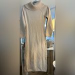 NEW Beige Off Shoulder Sweater Turtleneck Midi Dress M Tan Size M Photo 1