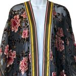Anthropologie Aratta Silent Journey Viola Burnout Velvet Kimono Floral Rose Stripe Boho One Sz Photo 3