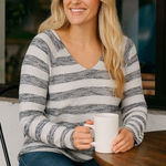 Sanctuary  V-Neck Knit Black White Stripe Lightweight Top Coastal Capsule M Photo 0