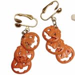 Lot of 2 Halloween Friendly Ghost Smiling Pumpkin Earrings Fall Harvest Season Photo 1