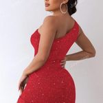 SheIn Red Shiny One Shoulder Dress Photo 2