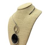 Charles Albert  Necklace Sterling Silver Bamboo Style Frame Onyx Pendant Choker Photo 3