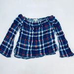 Cloth And Stone Blue Plaid Off The Shoulder Homestead Top Anthropologie Sz M Photo 9