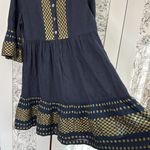 Haris Cotton 100% linen bell sleeve metallic detail midi dress Blue Photo 9