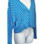 ZARA  Trafaluc Blue White Polka Dot Crop Top Long Sleeve Blouse size L NEW Tags Photo 3