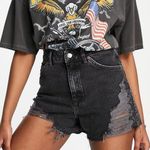 Topshop  A-Line Ripped Denim Mom Shorts, Washed Black, Size 2, EUC Photo 1