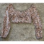 Wild Fable Long Sleeve Crop Top Size Medium ~ Brown, Pink Floral Photo 1