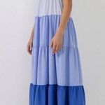 English Factory Ruffle Shoulder Color Block Tiered Maxi Dress Photo 2