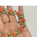 Vintage Celluloid Pink Lucite Rose Flower Gold Choker Coquette Necklace Pearls Photo 6