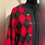 EUC Vintage Stuart Alan Petites Red and Gray Gold Button Cardigan Size 12 Photo 1