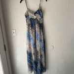 Princess Vera Wang Blue Patchwork Print Dress M Boho Y2K Midi Smocked Backless Blue Size M Photo 3