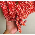 SheIn Large Buttoned Red Orange Tie Knot Top Photo 4