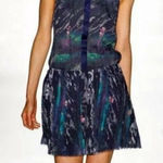 Timo Weiland Dress Blue Pleated Lilypad Print Drop Waist Mini Dress Size 4 Photo 0
