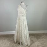Eliza J Women's White One Shoulder Evening Gown Size 12 Metallic Polka Dot Dress Photo 3
