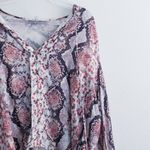 Lovers + Friends Snakeskin Keyhole Long Sleeve Lightweight Blouse Photo 1