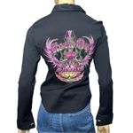 Bejeweled Susan Fixel Vintage S Black Purple Graphic Rhinestone Button Up Shirt Photo 1