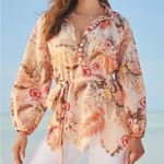 Boston Proper  Sz M Ipanema Orchids Print Linen Blend Tunic Top Tropical Photo 0