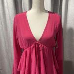 Free Kisses NWT- Barbie Pink Blouse Size Medium-Deep V-Neck Photo 0