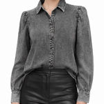 Rails Angelica Acid Wash Button Shirt Women’s Small Black Long Sleeve Casual Gray Photo 0