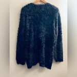 Oui fuzzy fluffy snap button V neck cardigan long sleeve black soft 8 Photo 1