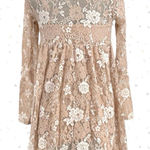 Altar'd State Romantic Lace Dress Boho Nude Tan Floral Long Sleeve Rauma Size S Photo 0