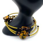 Amber and Tigers Eye Coiled Bracelet Black Photo 3