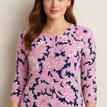 Talbots  Pink Paisley Cardigan Sweater Women’s SP Petite 3/4 Sleeve Knit Floral Photo 0