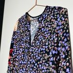 MOTHER OF PEARL 100% Silk Purple Floral Top Bell Sleeves Velvet Ties Top Size 4 Photo 9