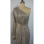 Mac Duggal NWT IEENA 26730 Silver Sequined One Shoulder Cut Out Gown Silver Sz 6 Photo 3