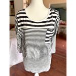 Chico's  Striped 3/4‎ Sleeve Pocket T Shirt Womens XL Black White Ultimate Tee Photo 1