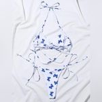 SheIn White And Blue Butterfly Print Tie Halter Bikini Size Large Brand New Photo 3