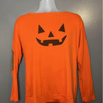 Leo Rosi Sweater Womens Small Orange Pumpkin Halloween Pullover Fall Elbow Patch Photo 0