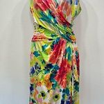 CHAPS Ralph Lauren Chap’s Draped Wrap Front Colorful Floral Sleeveless Dress Medium Photo 0