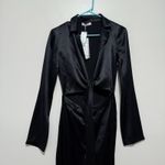 AREA NYC NWT Cassidy Black Silk Satin Crossover Front Jumpsuit Size 4 Photo 5