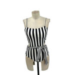ONIA  Rumi Black &‎ White Striped Cutout One Piece Swimsuit Belted Size Photo 2