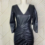 ZARA  Dress Faux Leather Ruched‎ Draped V-Neck Mini Black Size US XS Photo 3