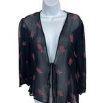 VTG Dressbarn Black Sheer Red Floral Open Tie Front L Top 90s Y2K Size L Photo 0