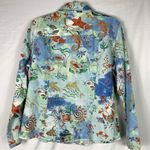 Chico's Chico’s Top Jacket Whimsical Sea Life Nautical Print Blue Linen Cotton Photo 3
