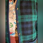 kim rogers Vintage Plaid Navy Green Black 90’s Dark Academia Pockets Gold Buttons Cardigan Photo 4
