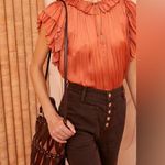 Ulla Johnson Elli Top Satin Blouse Shirt Orange Size 2 As Seen On TV Pleated Tie Photo 2