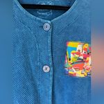 Anthropologie Michael Leu Collection Vibrant Blue Cardigan with Artistic Pocket City Shirt Photo 3