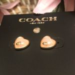 Coach  Heart Logo Stud Earrings Pink Gold Tone NWT Photo 6