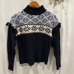 autumn cashmere  navy mock neck faire isle pom pom shoulder sweater soft warm Photo 5