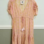 Figue Pink White Brown Geometric Tassel VNeck Tie Cinch Waist Dress Cover Photo 0